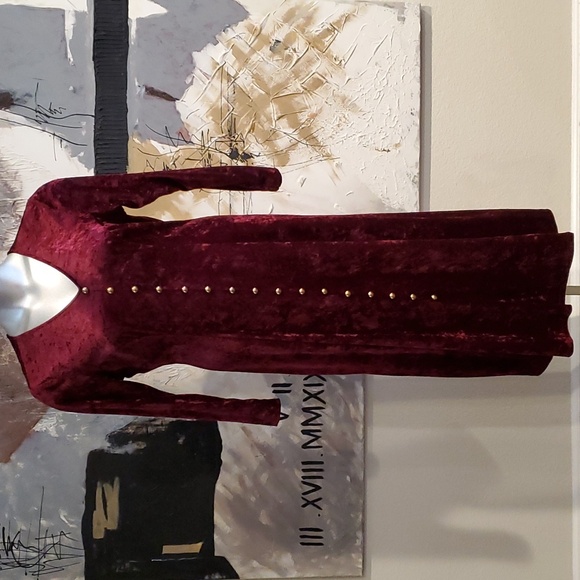 Vintage Brett Alixander Maroon Velvet Gold Button Dress Women 12 - Picture 1 of 8